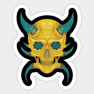 Demon skull set with diamond gems turquoise and gold. Sticker